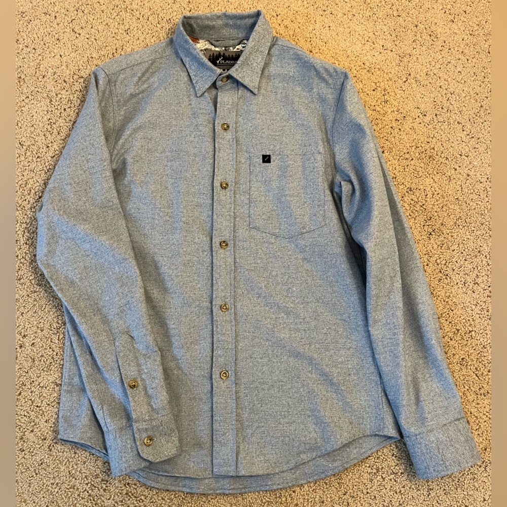 Pladra Heather Blue Twill Men’s Medium Flannel with nature print liner